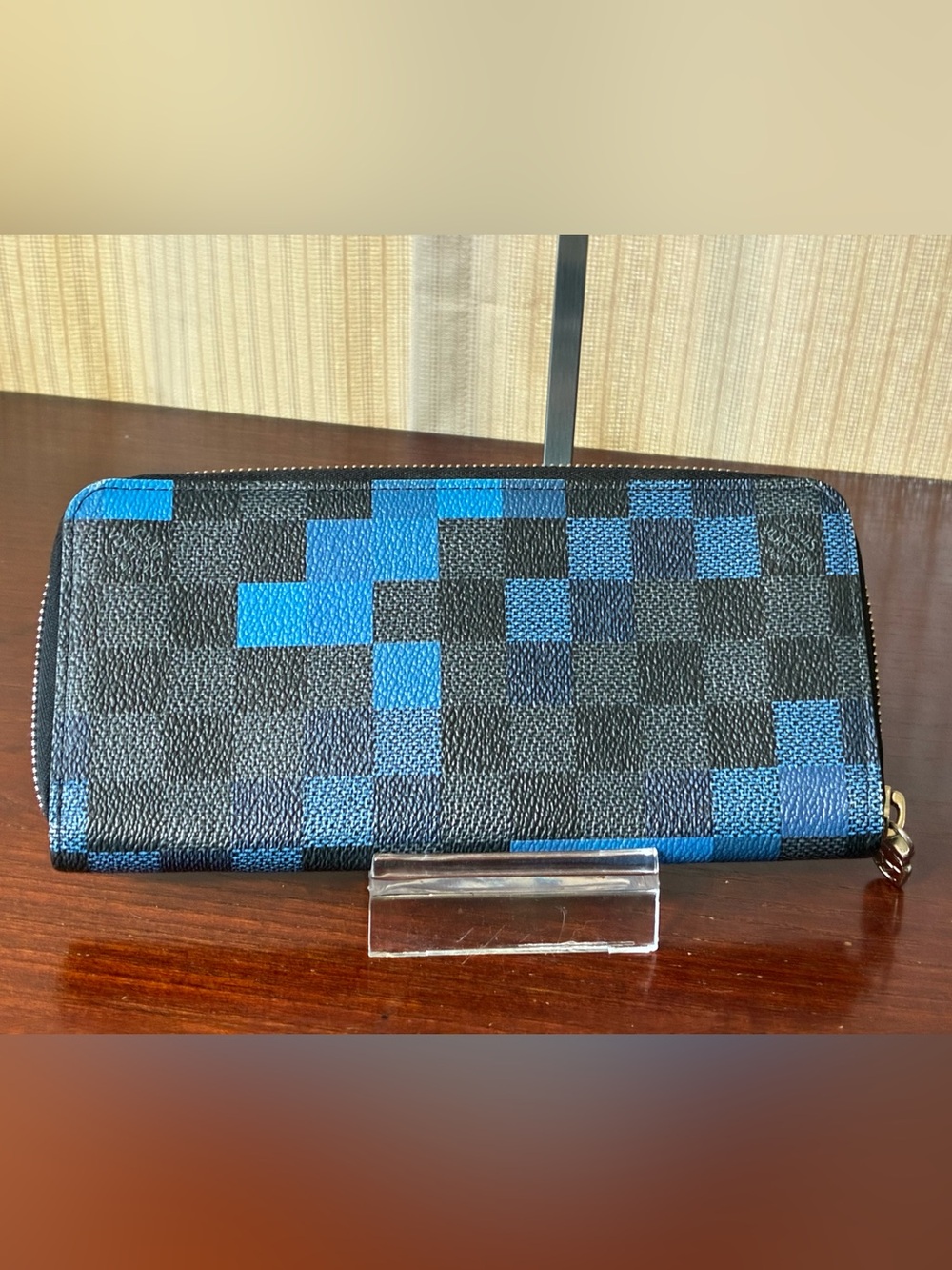 Louis Vuitton Black and Blue Pixel Check Zip Wallet